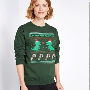 NWT ModCloth Dinosaur Holiday Crew Pullover sweatshirt XL
